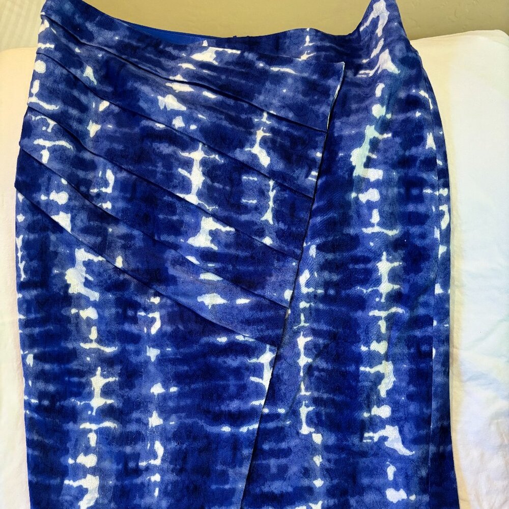 Vintage Eva Franco Cotton pleated Blue White Tie-Dye Knee Length Lined Skirt